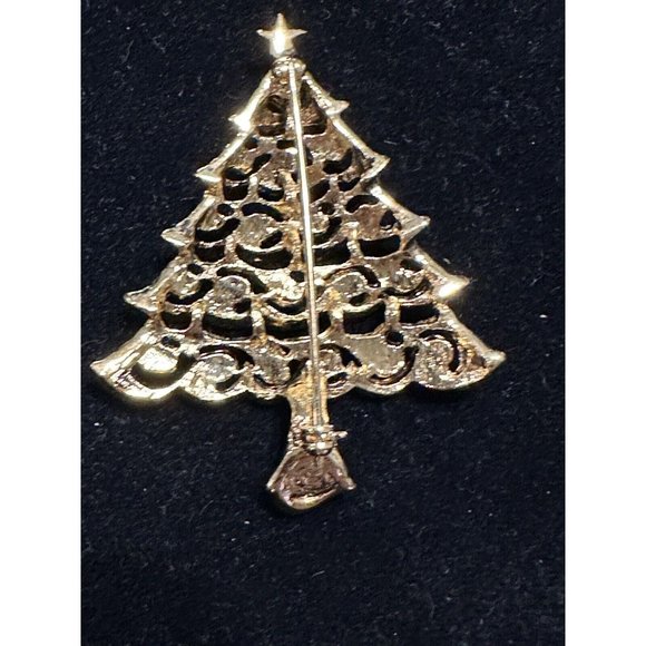 Vintage Premier Designs Christmas Tree Brooch Pin Gold Toned  Rhinestones - Picture 3 of 6